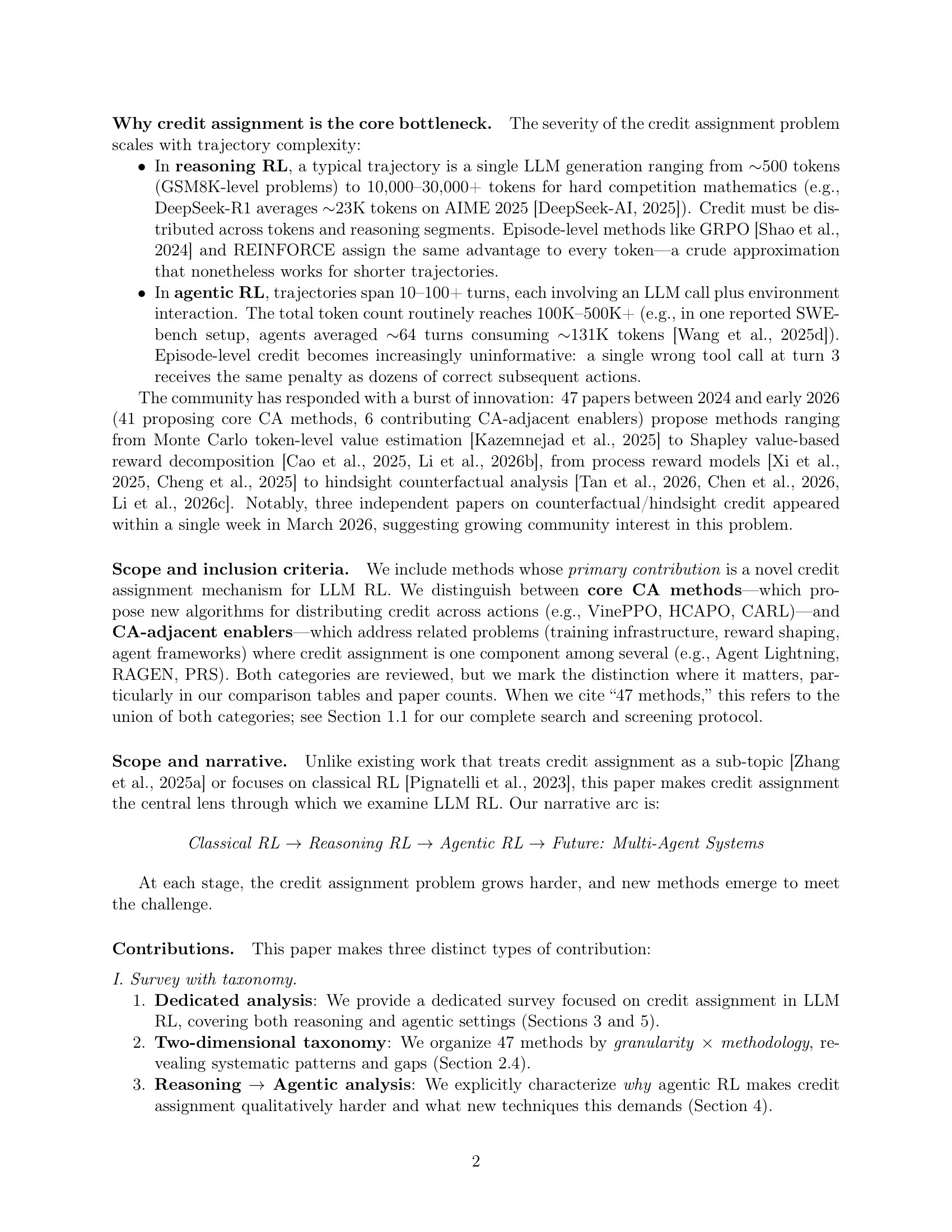 图1：LLM RL的三个阶段与信用分配挑战的演变