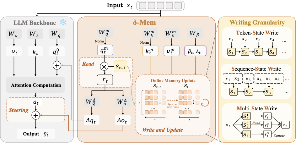 图1：δ-mem 总览